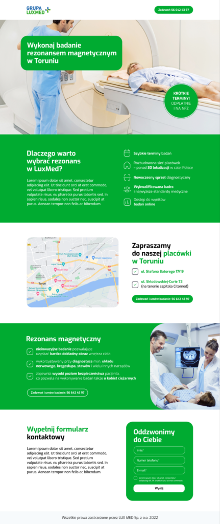 LUX MED — Landing page badania rezonansem magnetycznym, realizacja Brandwise