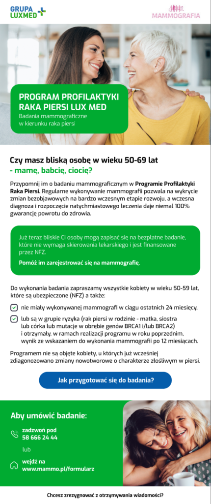 LUX MED — Mailing programu profilaktyki raka piersi, realizacja Brandwise