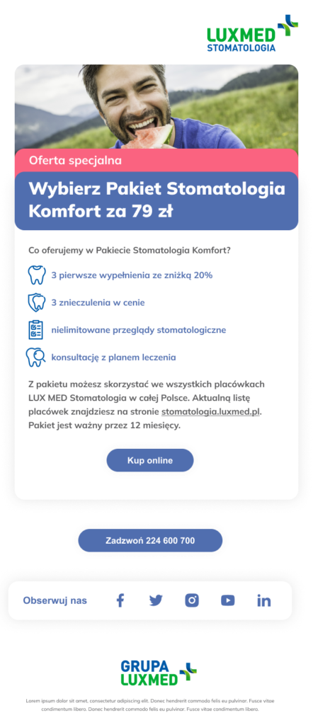 LUX MED — Mailing pakietu stomatologicznego, realizacja Brandwise